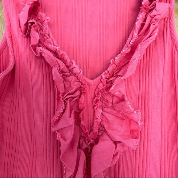 Anthropologie Pilcro V-Neck Ruffle Tank Top in Coral Size Medium Y2K - Picture 3 of 8